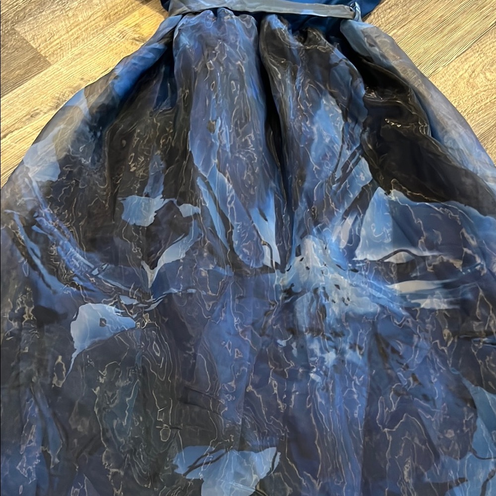 BloomChic Elegant Blue and Black Midi Dress - Picture 5 of 11